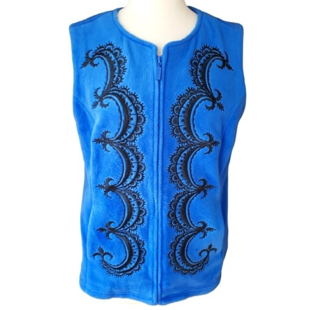 Bob Mackie Wearable Art Embroidered Fleece Vest Womens S Blue Gorpcore Outdoors